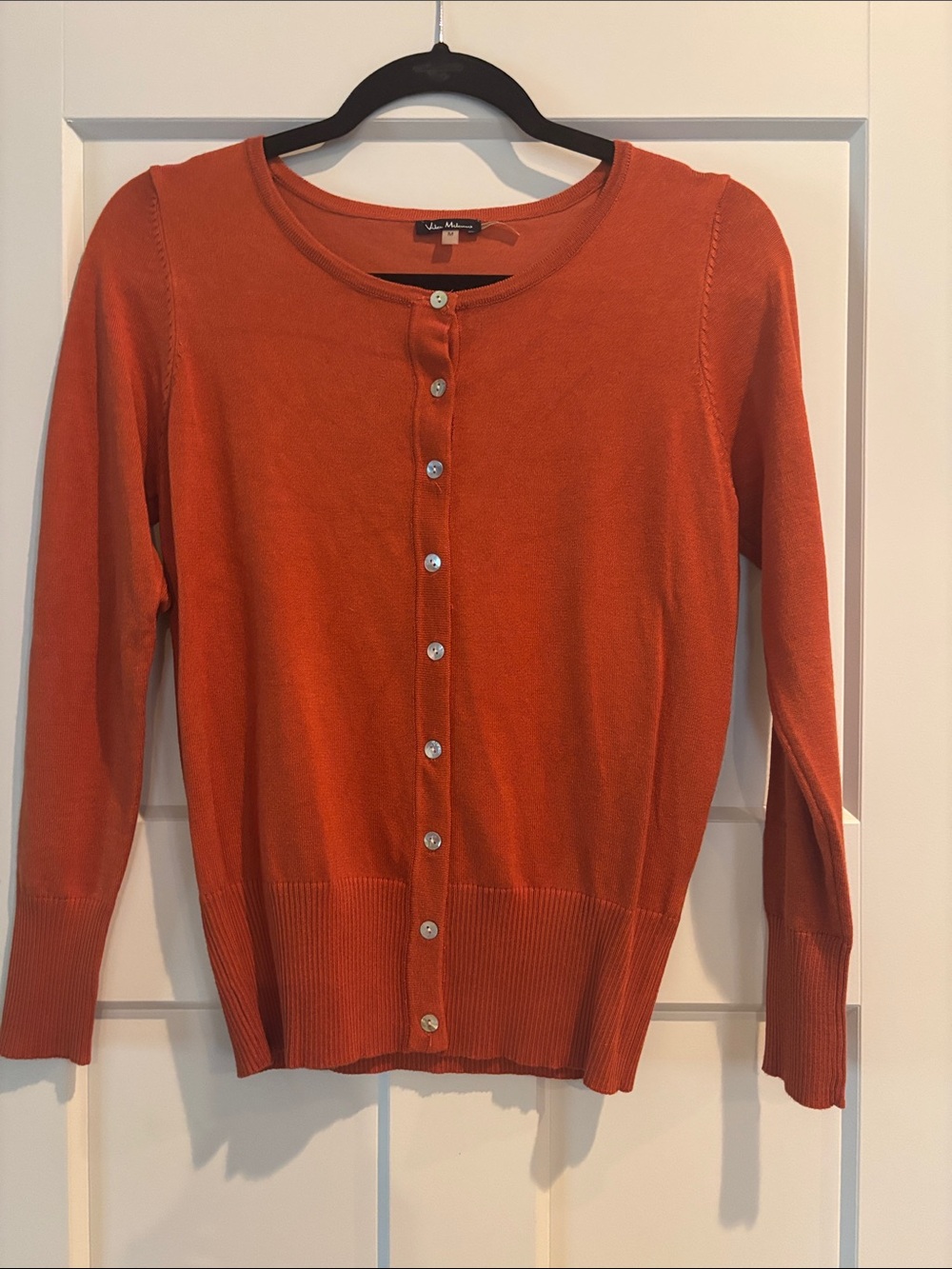Vince Camuto Orange Button-Front Crewneck Cardigan